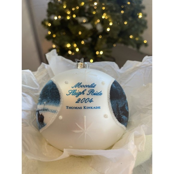 Christmas Ornament Thomas Kinkade Moonlit Sleigh Ride Large Glass 2004 with Box - Picture 5 of 13